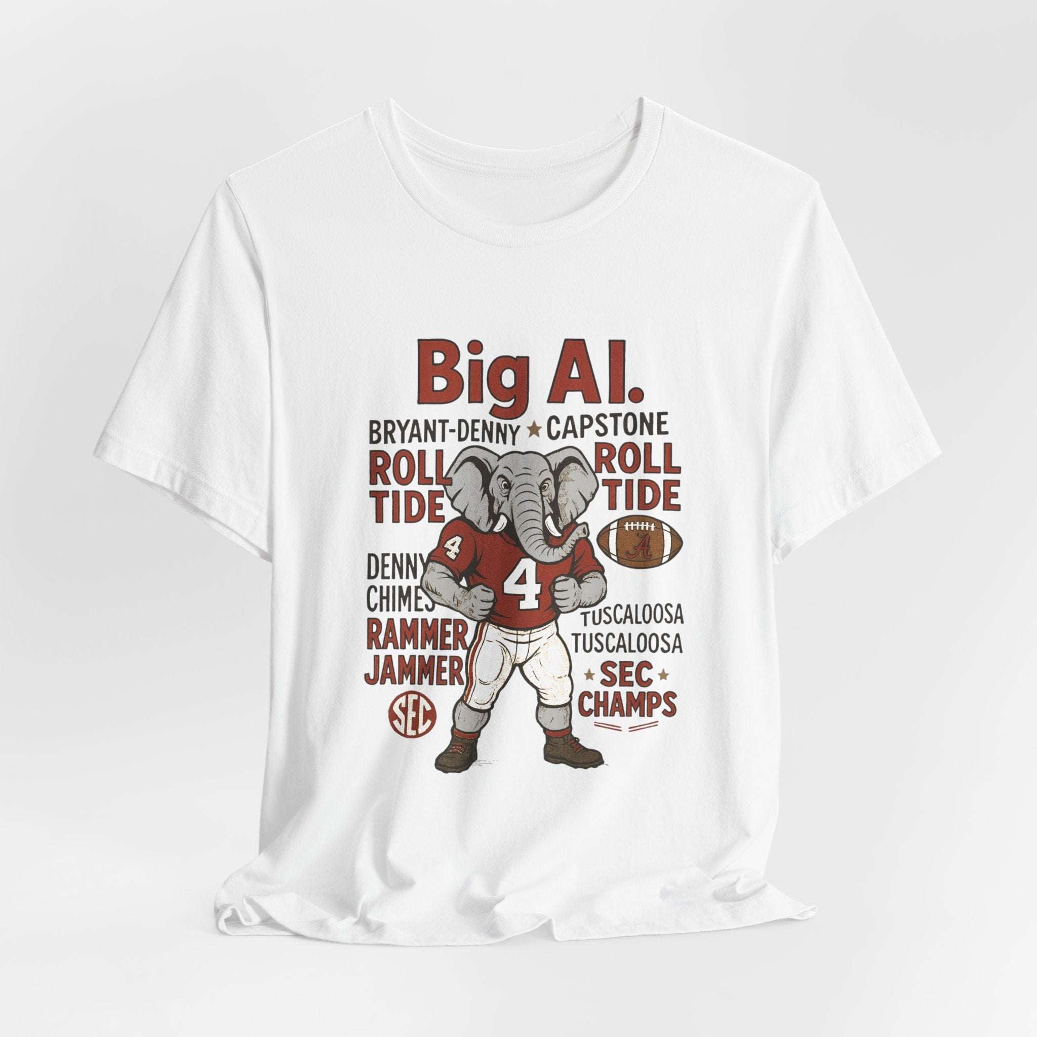 “Alabama Crimson Tide Big Al T-Shirt – Roll Tide Mascot Collage Game Day Shirt”.