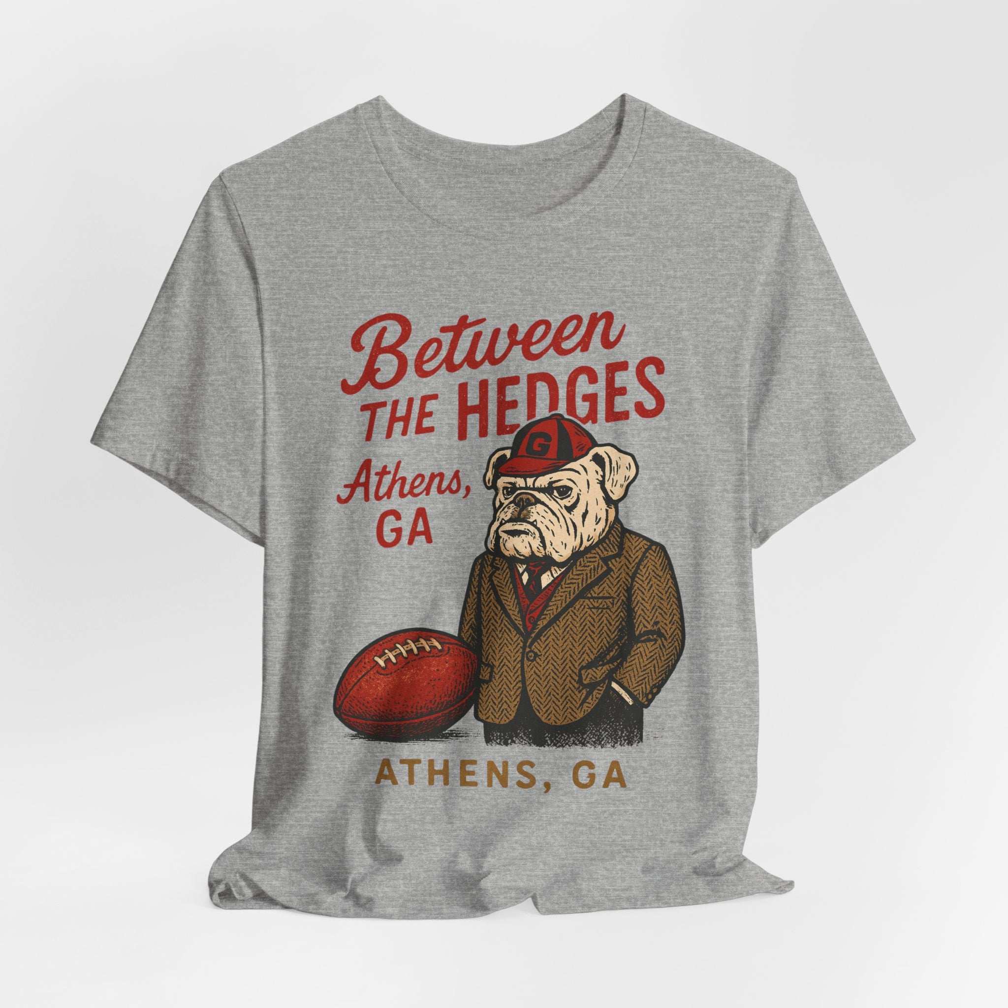 Between the Hedges Athens GA Game Day Tee”.