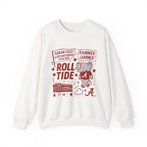 Alabama Crimson Tide Roll Tide sweatshirt with Big Al mascot and Bryant-Denny Stadium design