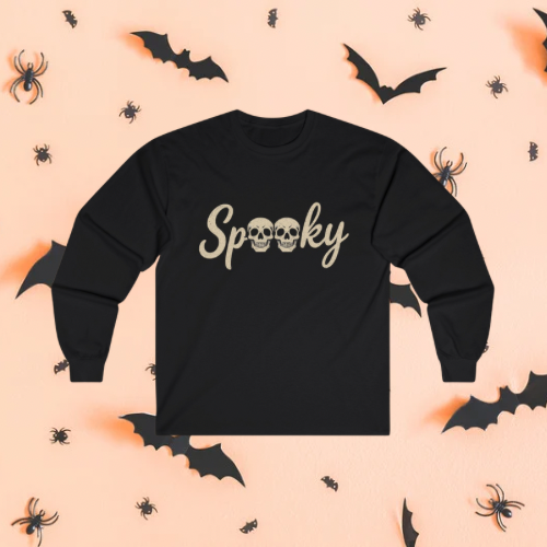 Spooky Skull Halloween Long Sleeve Shirt | Vintage Retro Fall Graphic Tee