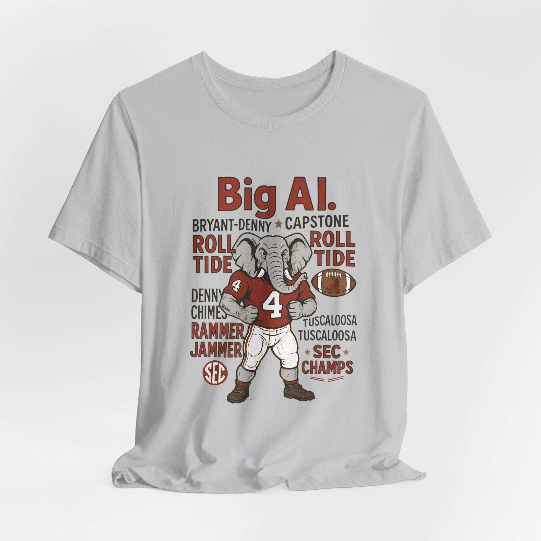 “Alabama Crimson Tide Big Al T-Shirt – Roll Tide Mascot Collage Game Day Shirt”.