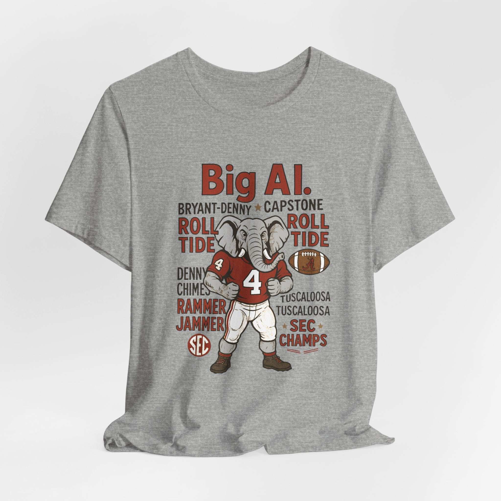 “Alabama Crimson Tide Big Al T-Shirt – Roll Tide Mascot Collage Game Day Shirt”.