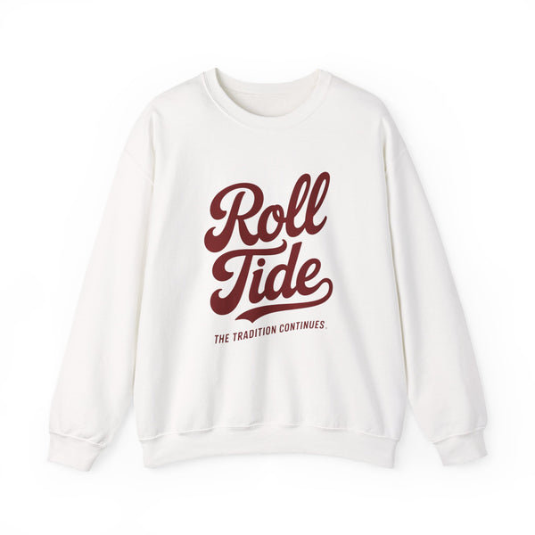 White Alabama Roll Tide sweatshirt with crimson script and The Tradition Continues graphic – Antler & Ivy