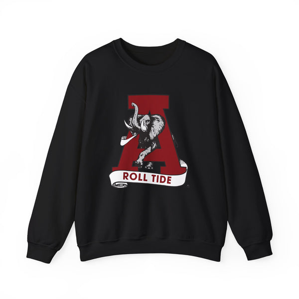 Grey Alabama Crimson Tide sweatshirt with Roll Tide elephant design, unisex college football apparel