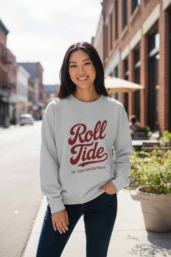 Gray Alabama Roll Tide sweatshirt with crimson script and The Tradition Continues graphic – Antler & Ivy