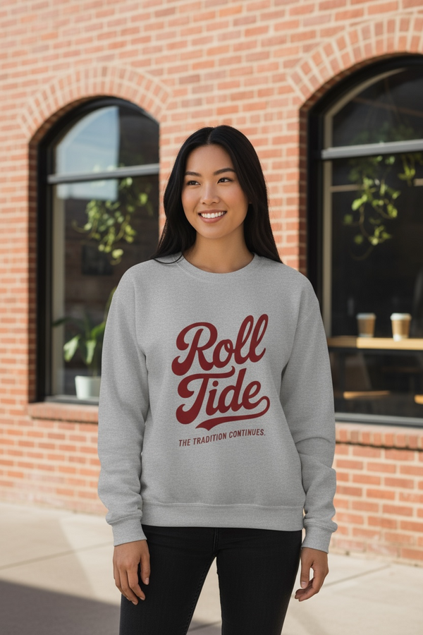 Gray Alabama Roll Tide sweatshirt with crimson script and The Tradition Continues graphic – Antler & Ivy
