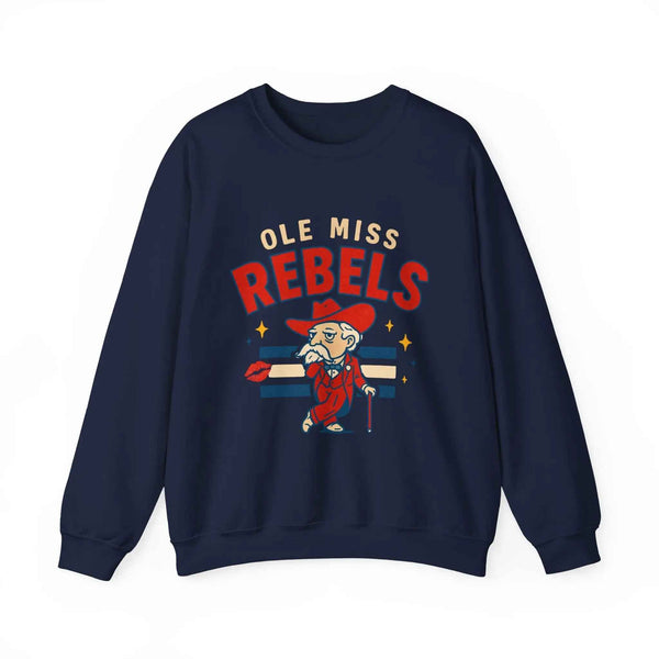 Ole Miss Rebels vintage mascot sweatshirt – retro SEC football game day apparel in red and blue