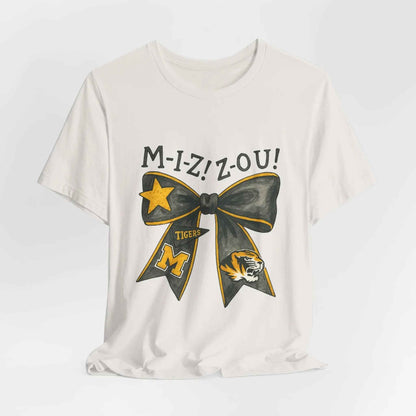 “Mizzou Tigers Bow T-Shirt – Missouri Game Day Shirt Black & Gold Cheer Bow”