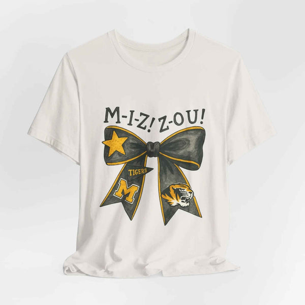 “Mizzou Tigers Bow T-Shirt – Missouri Game Day Shirt Black & Gold Cheer Bow”