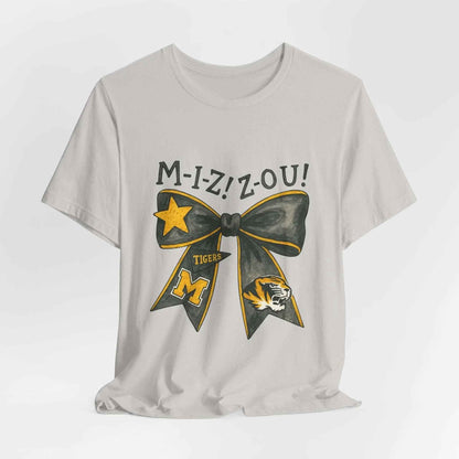 “Mizzou Tigers Bow T-Shirt – Missouri Game Day Shirt Black & Gold Cheer Bow”
