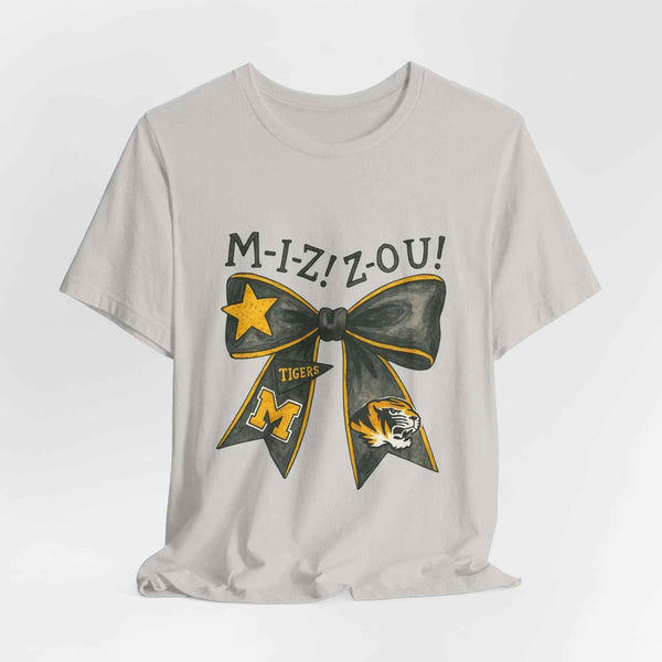 “Mizzou Tigers Bow T-Shirt – Missouri Game Day Shirt Black & Gold Cheer Bow”