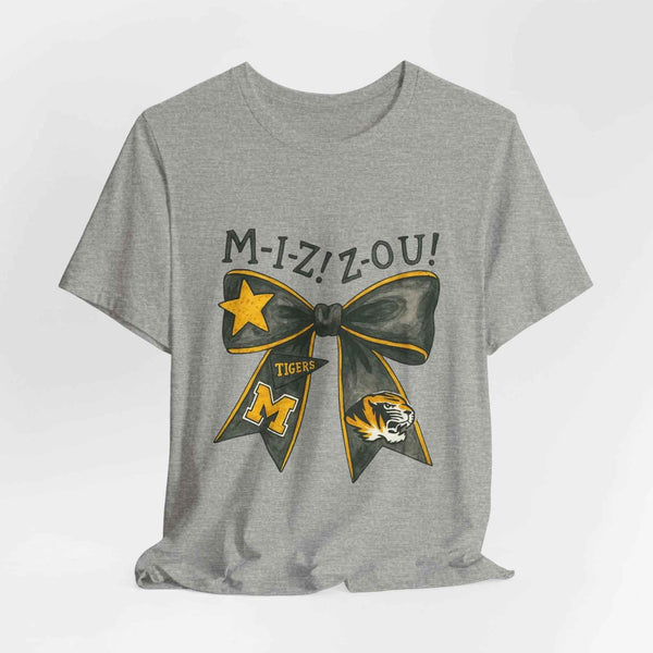 “Mizzou Tigers Bow T-Shirt – Missouri Game Day Shirt Black & Gold Cheer Bow”
