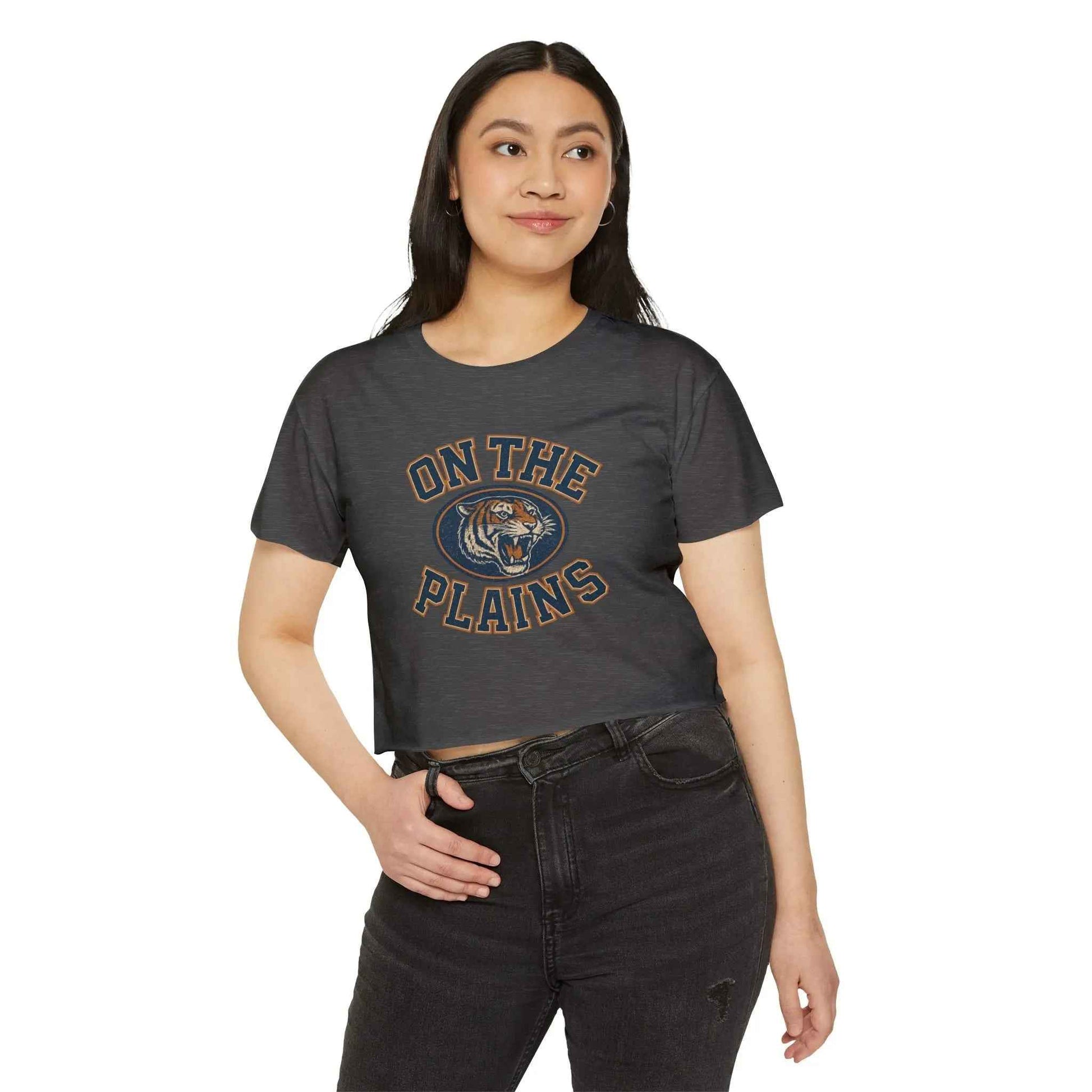 Dark Heather Gray On The Plains Auburn Crop Top Tee - Women's Auburn Tigers on the Plains
